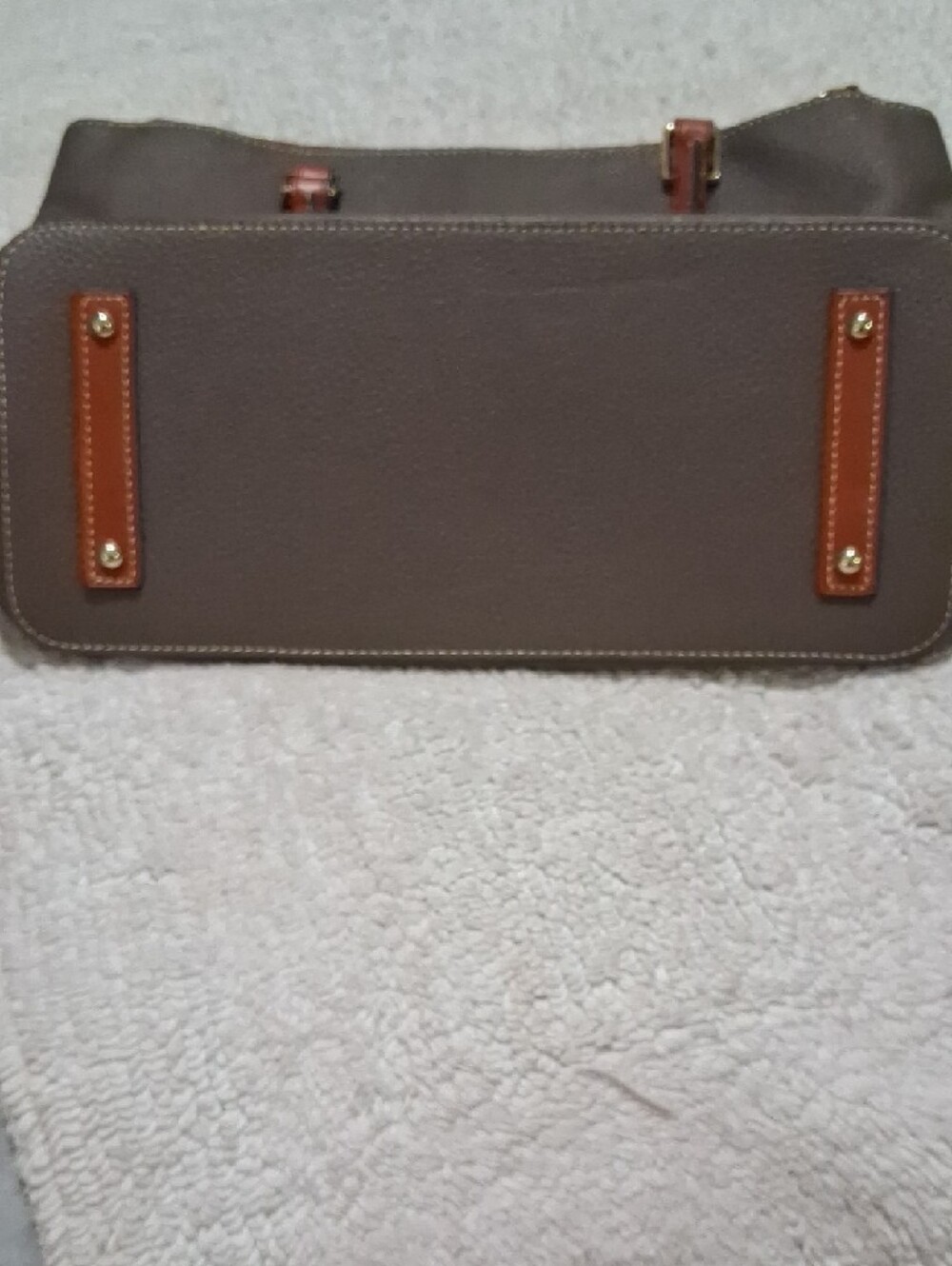 Dooney & Bourke Brown Pebble Leather Tote with Tan Trim - Picture 4 of 15